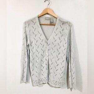 Liz Claiborne Womens Button Down Sweater Crochet 90’s Y2K Grandma Core Size L